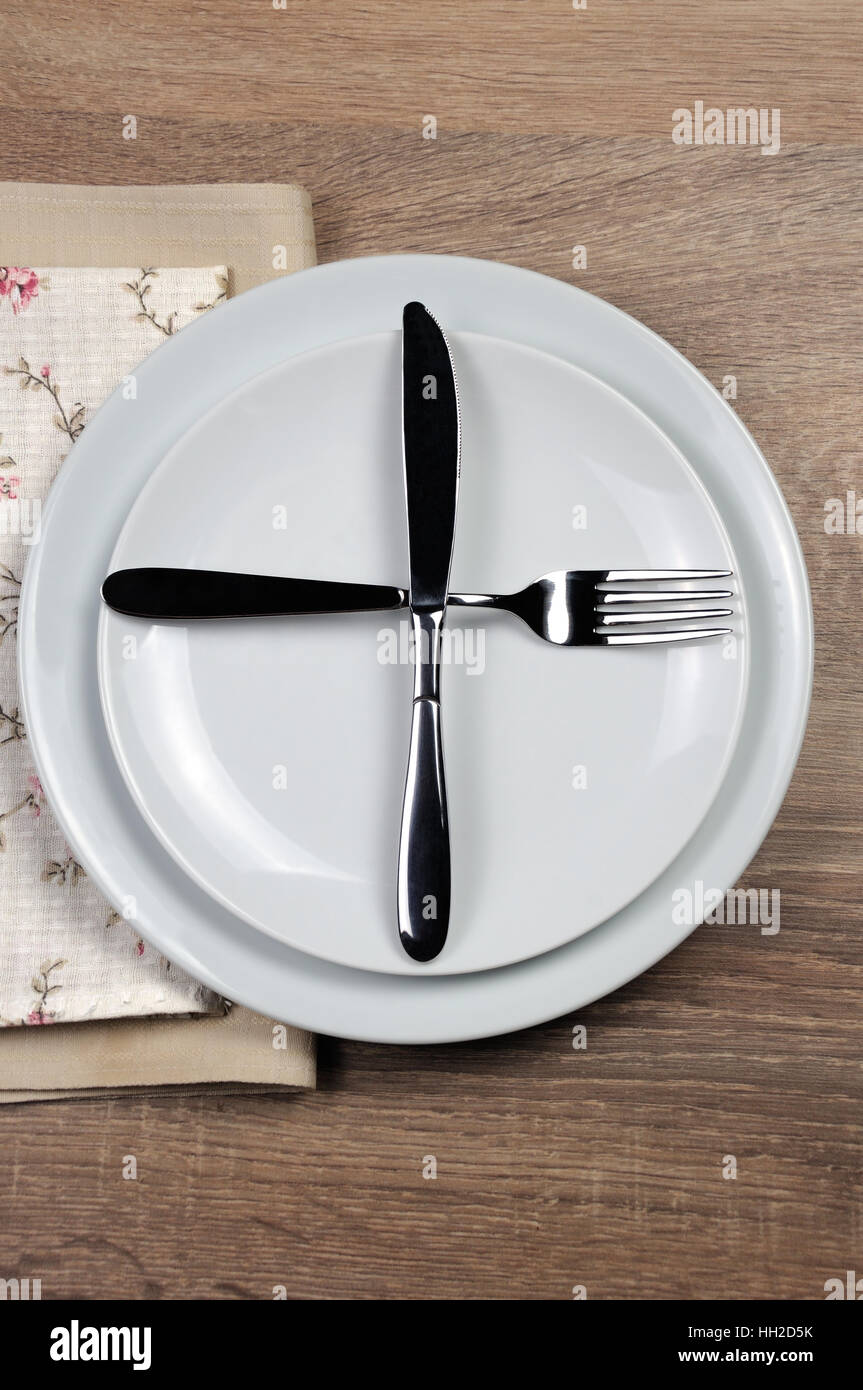 Dining etiquette I still eat, ready for second plate. Fork and knife