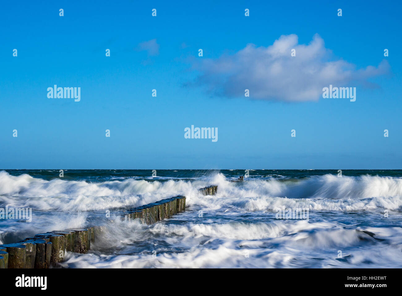 Groynes on shore of the Baltic Sea on a stormy day Stock Photo - Alamy
