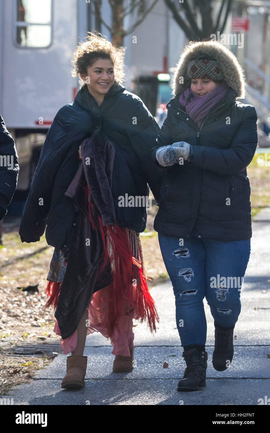 Zendaya heading to the movie set 'The Greatest Showman' on an