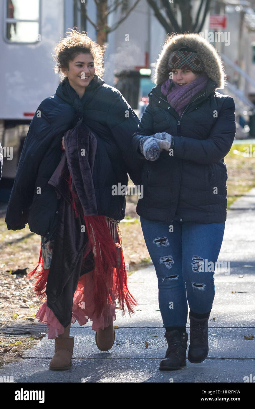 Zendaya heading to the movie set 'The Greatest Showman' on an