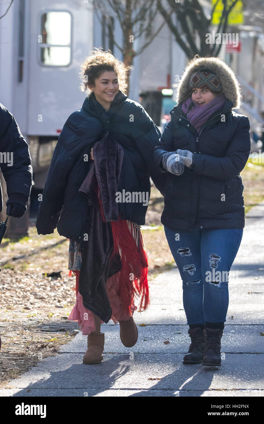 Zendaya heading to the movie set 'The Greatest Showman' on an