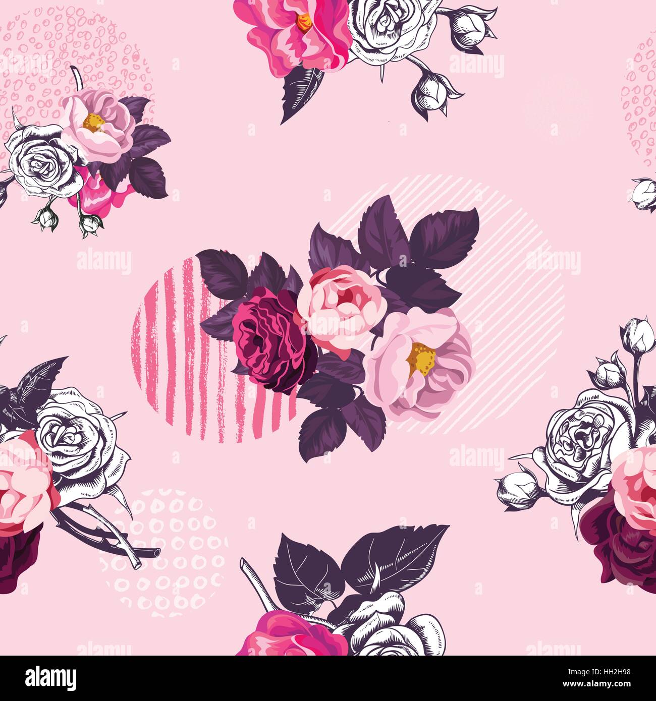 Vintage Floral Seamless Pattern With Monochrome And Colored