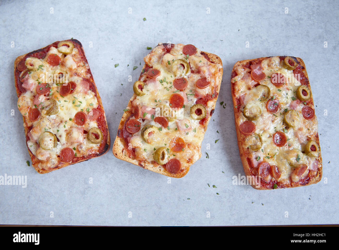 Ciabatta pizza with mini pepperoni Stock Photo - Alamy