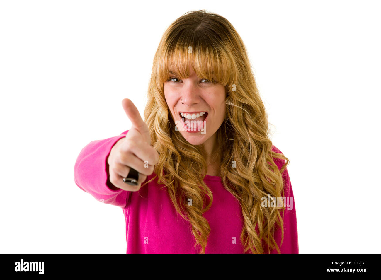 Blonde woman thumbs up hi-res stock photography and images - Alamy