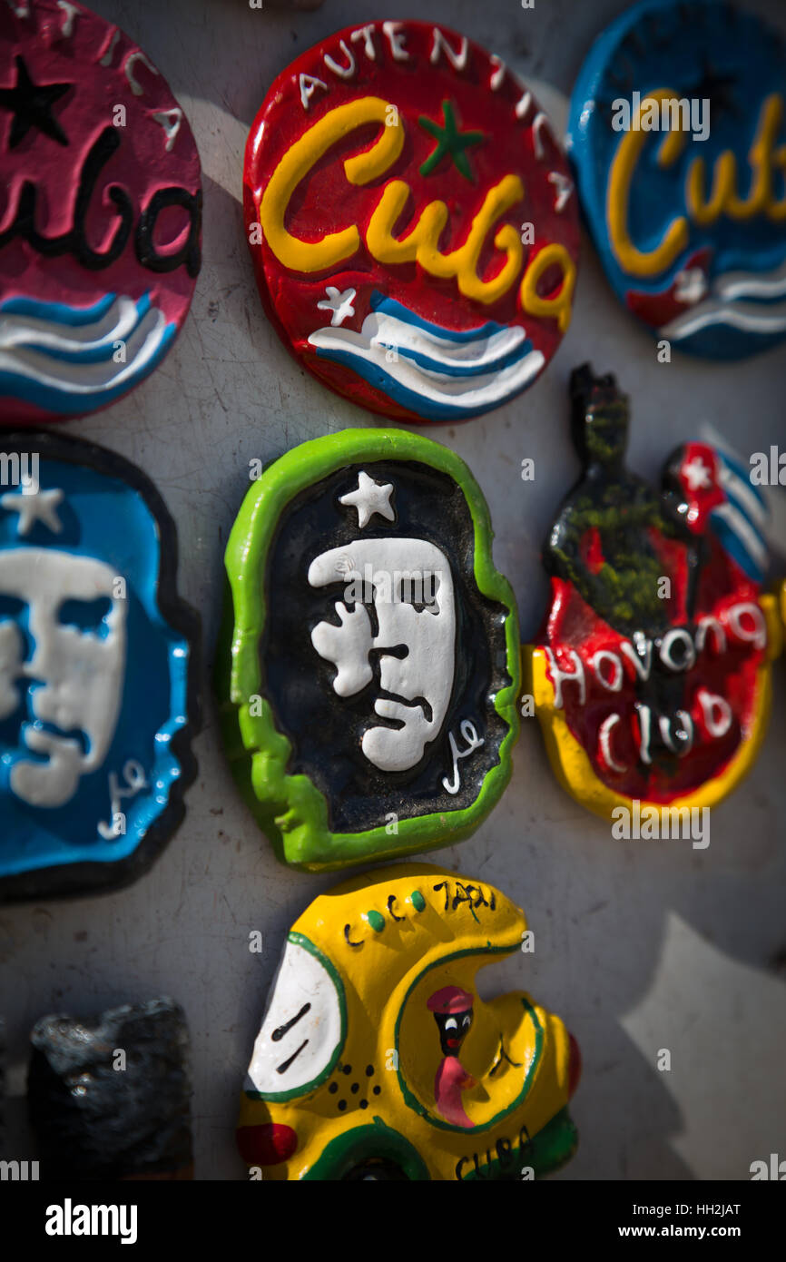 Che Guevara magnets for sale for tourists in Trinidad, Cuba Stock Photo