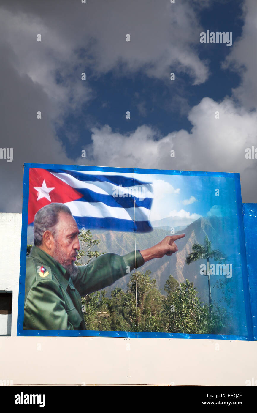 Huge painting of Fidel castro inSanta Clara Cuba Stock Photo