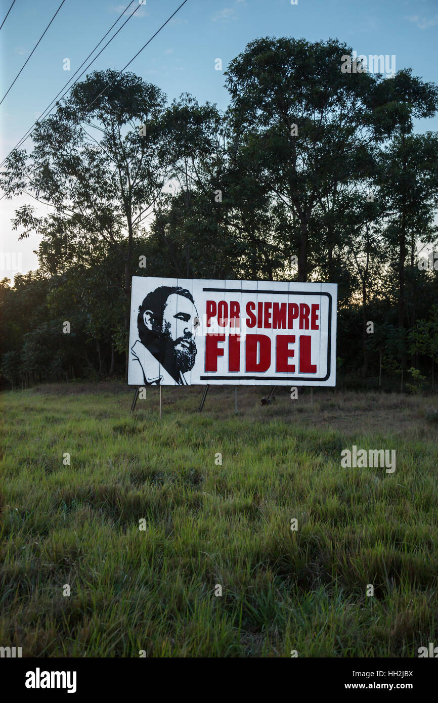 Sign in Pinar Del Rio during the mourning of Fidel Castra's death in December 2016 Stock Photo