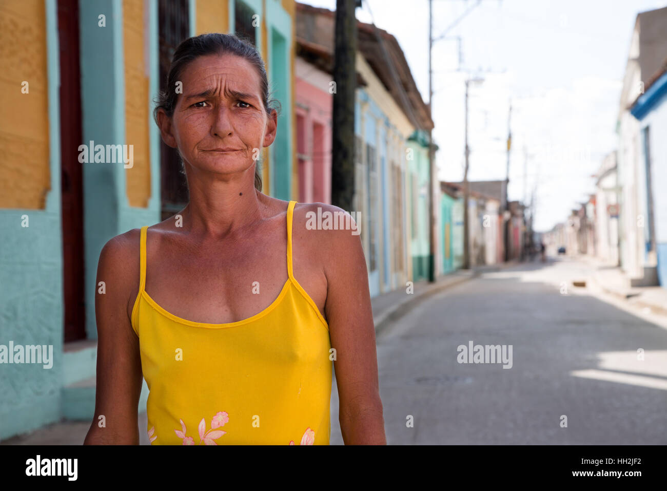 Cuban woman posing in Camaguey Stock Photo