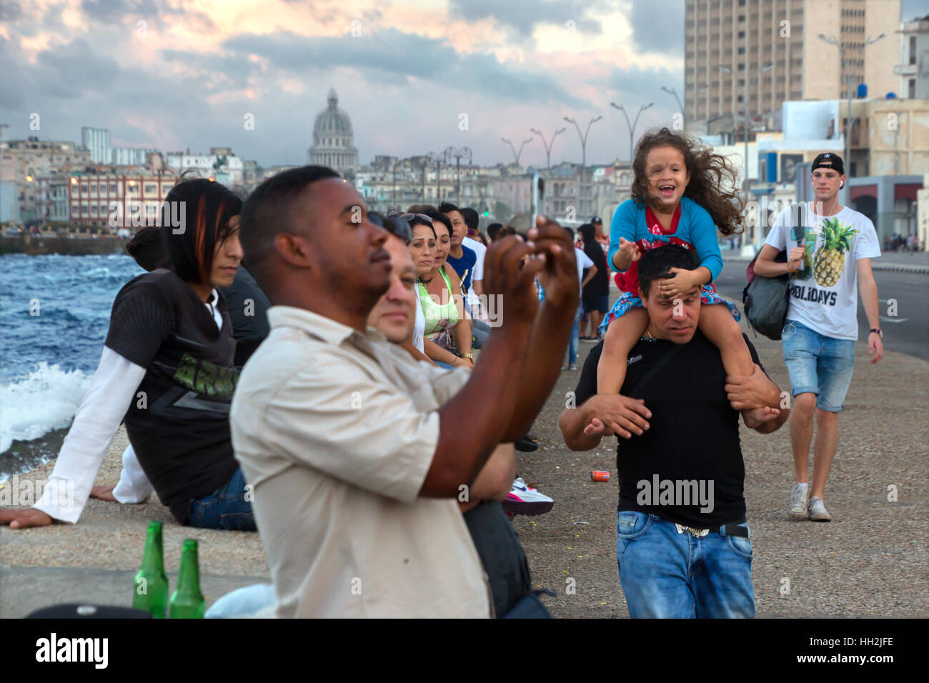 Crowd on the Malecon, Havana, Cuba Stock Photo