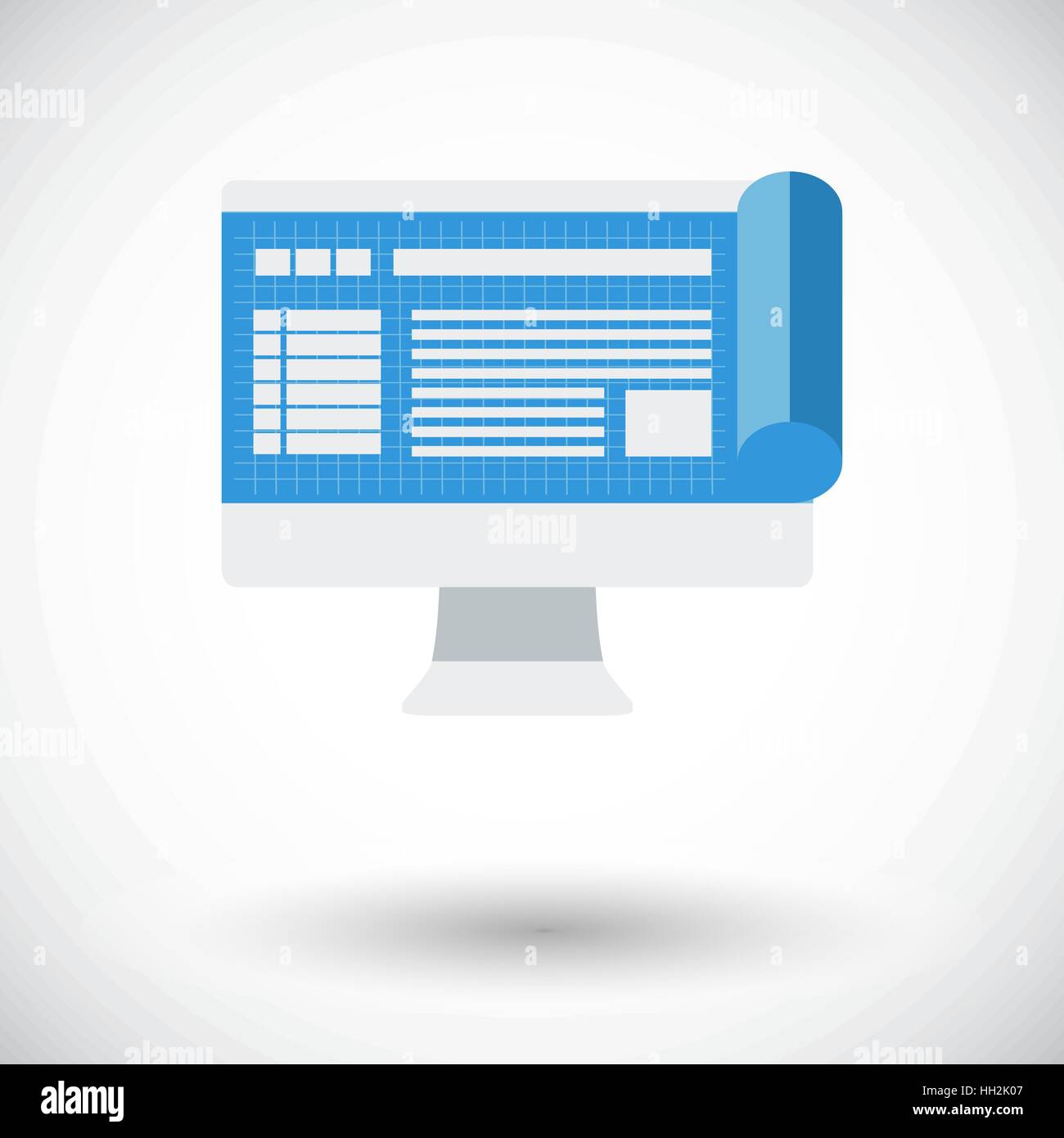Monitor whit blueprint. Single flat icon on white background. Vector ...