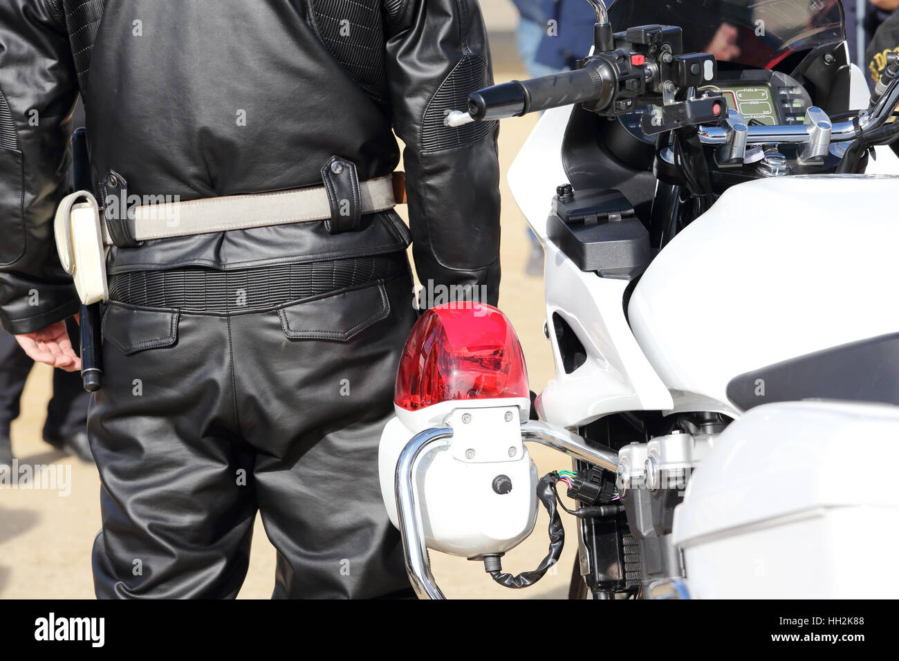Back view of Japanese police motorcycle Stock Photo