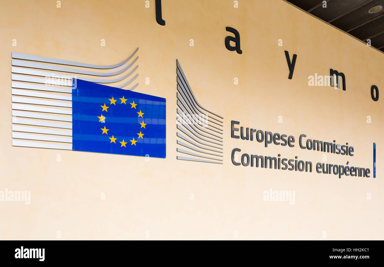 BRUSSELS, BELGIUM - AUG 9, 2014: Berlaymont building entrance. Berlaymont houses headquarters of European Commission. Stock Photo