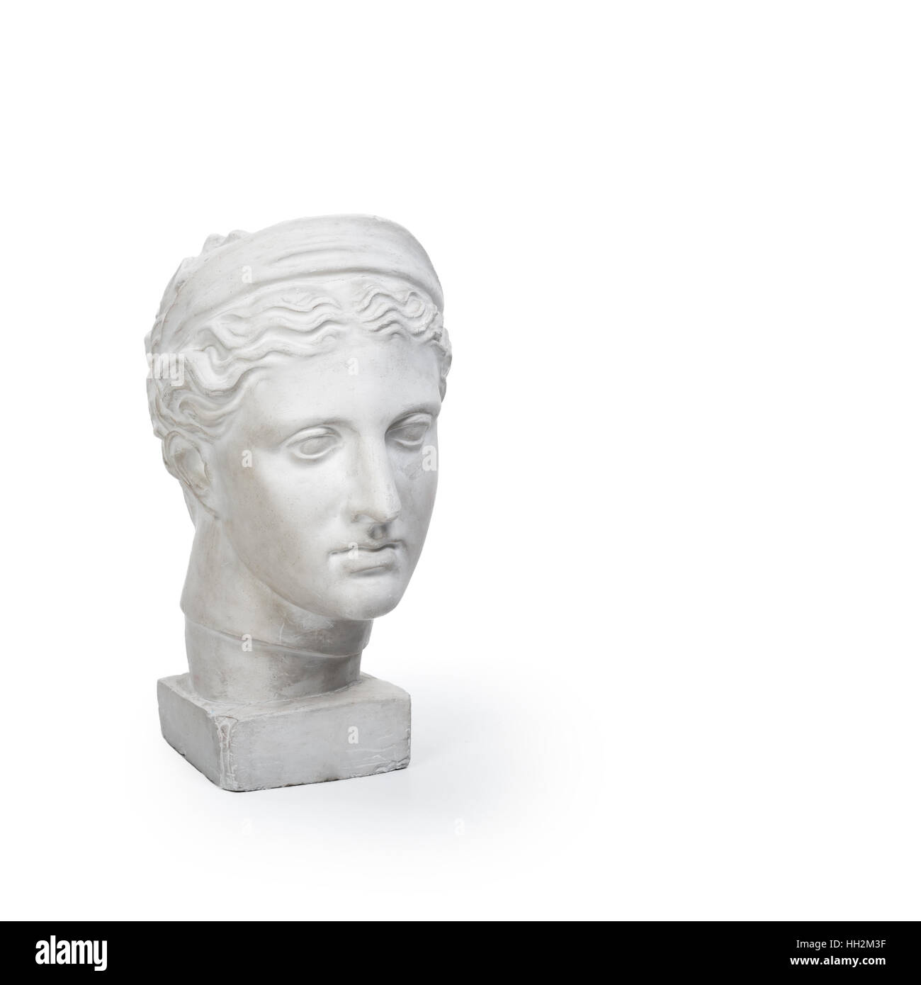 Marble head of young woman, ancient Greek goddess bust isolated on