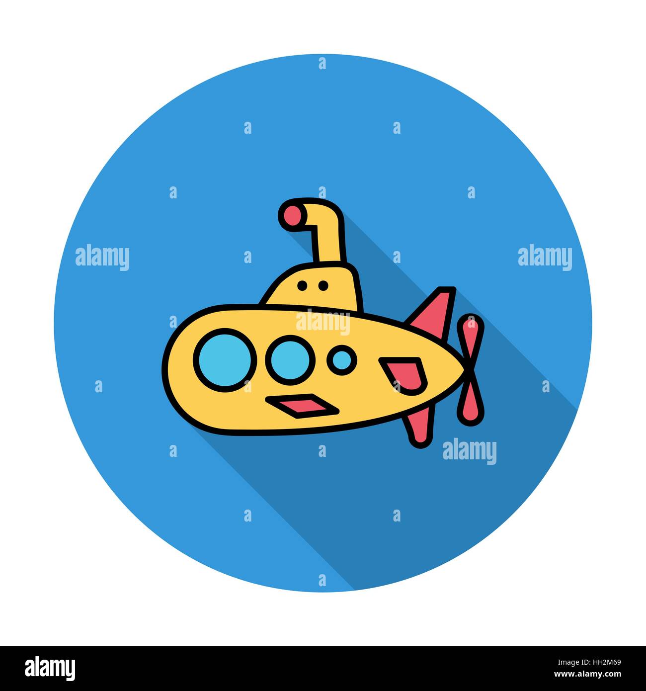 Submarine icon. Flat vector related icon whit long shadow for web and mobile applications. It can be used as - logo, pictogram, icon, infographic elem Stock Vector