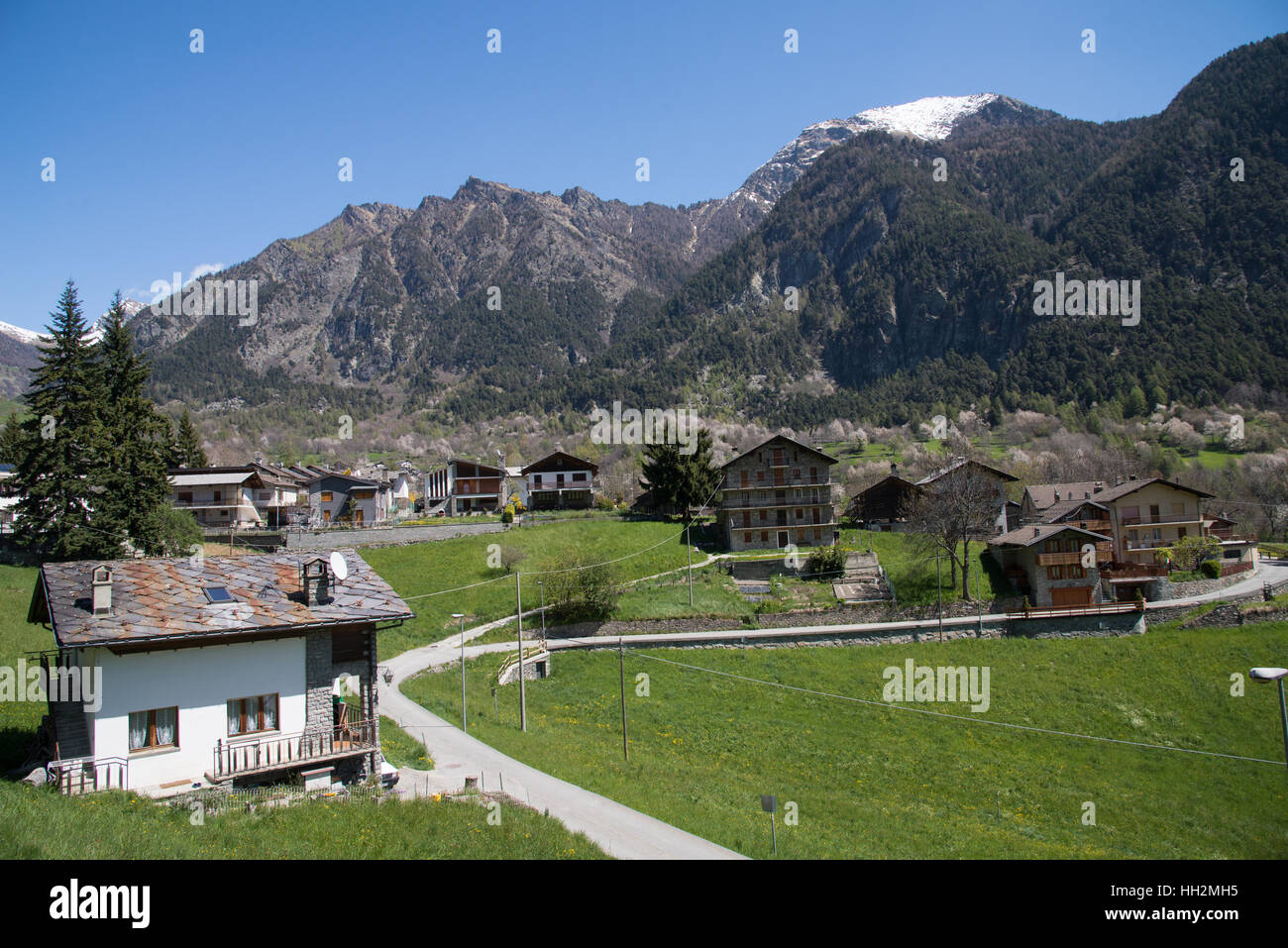 Characteristic house in mountain village in Italy in spring Stock Photo
