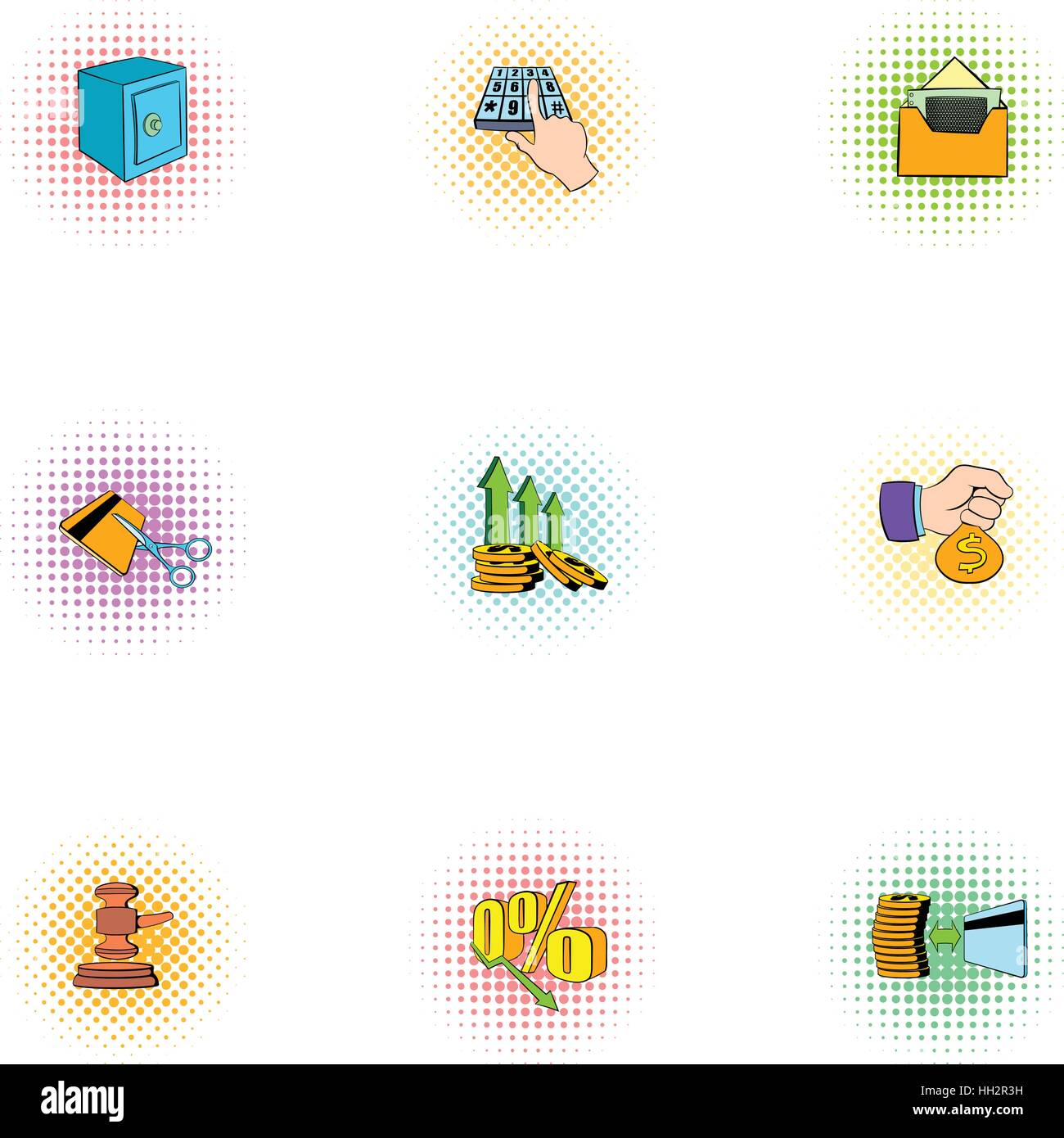Wherewithal icons set, pop-art style Stock Vector