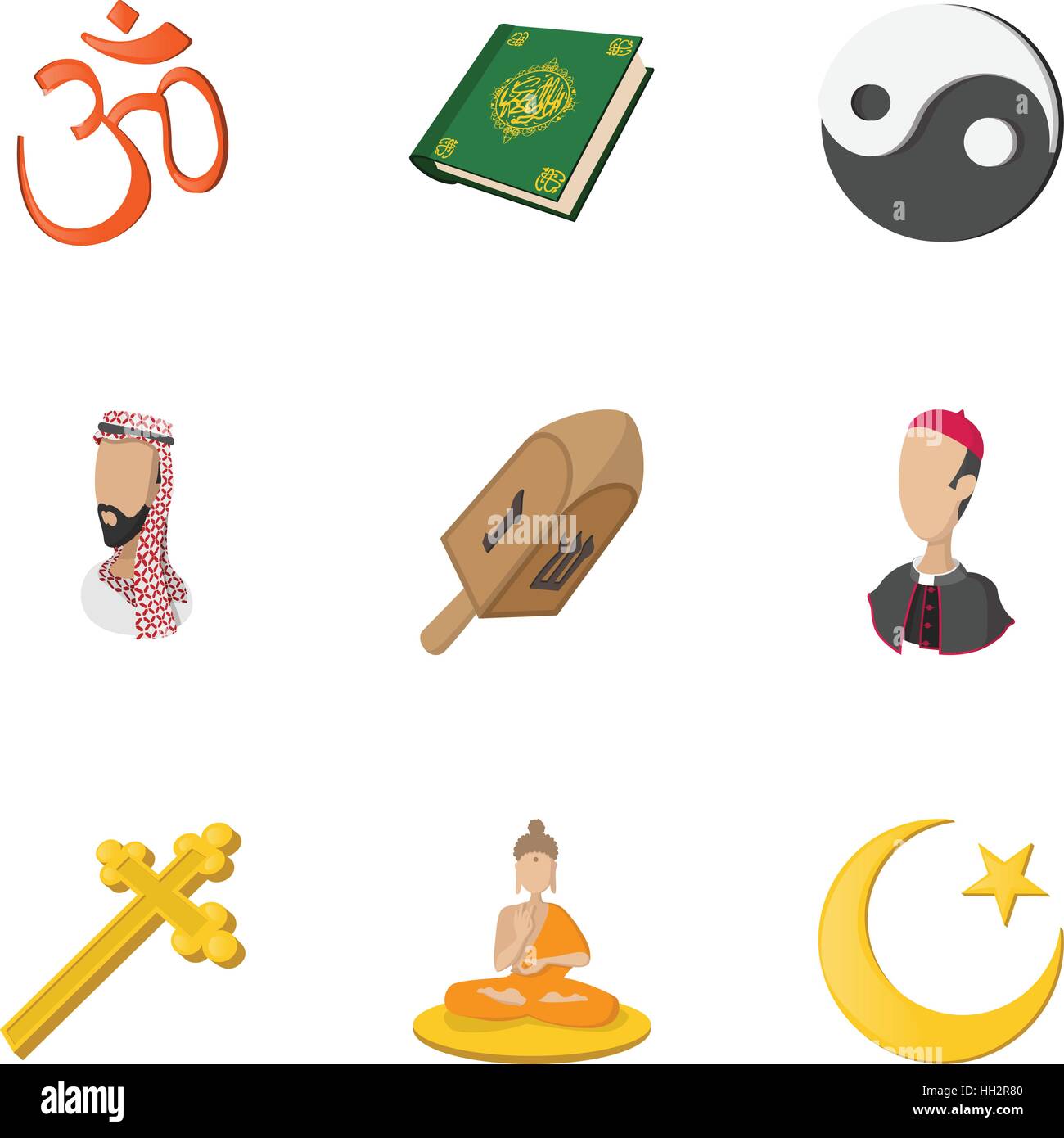 Spirituality icons set, cartoon style Stock Vector