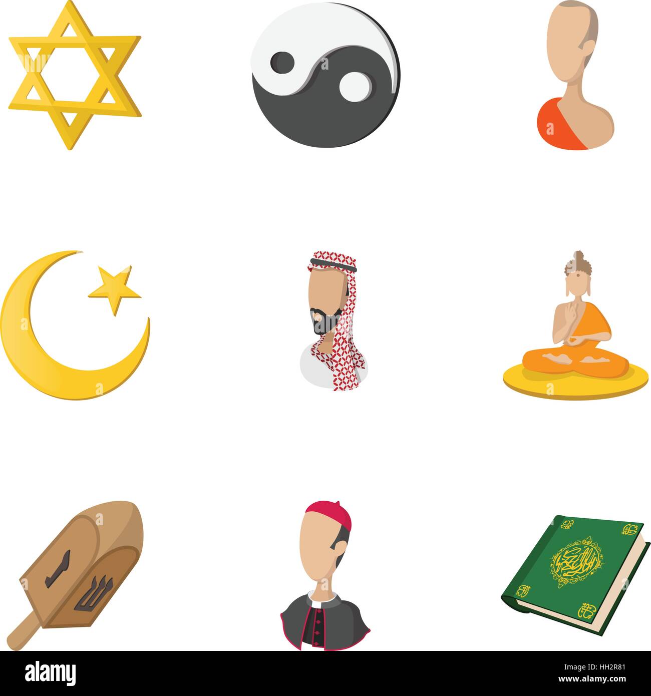 Faith icons set, cartoon style Stock Vector