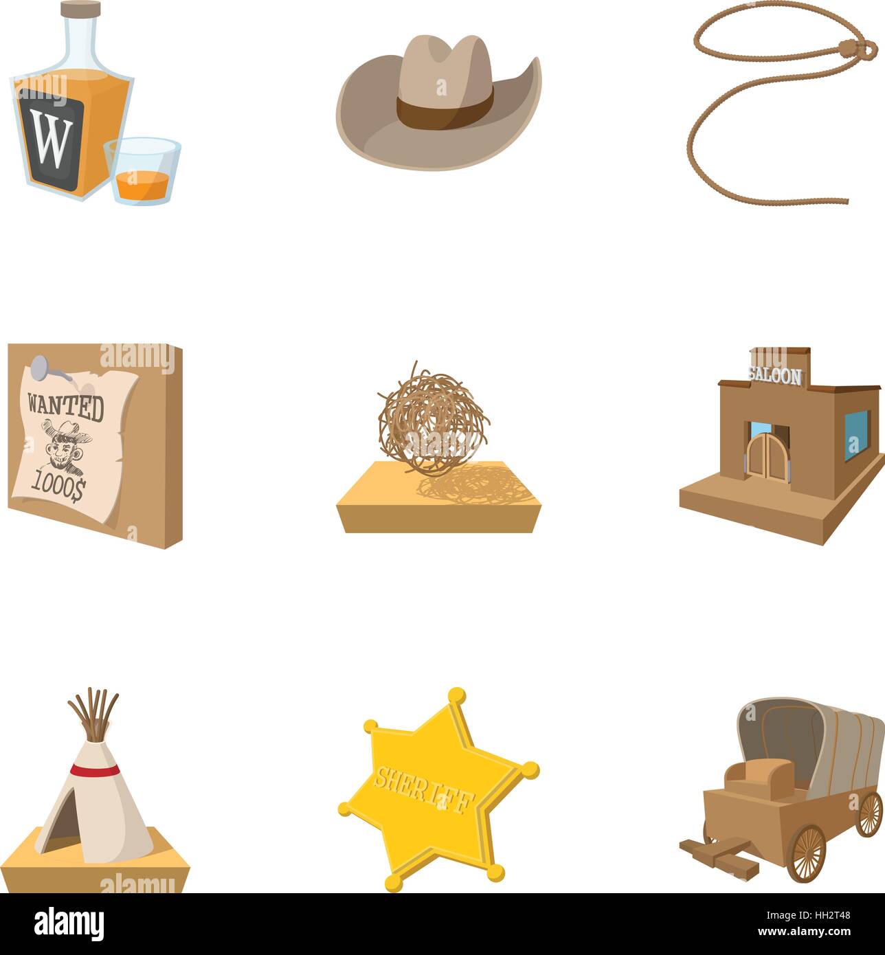 Wild West of USA icons set, cartoon style Stock Vector