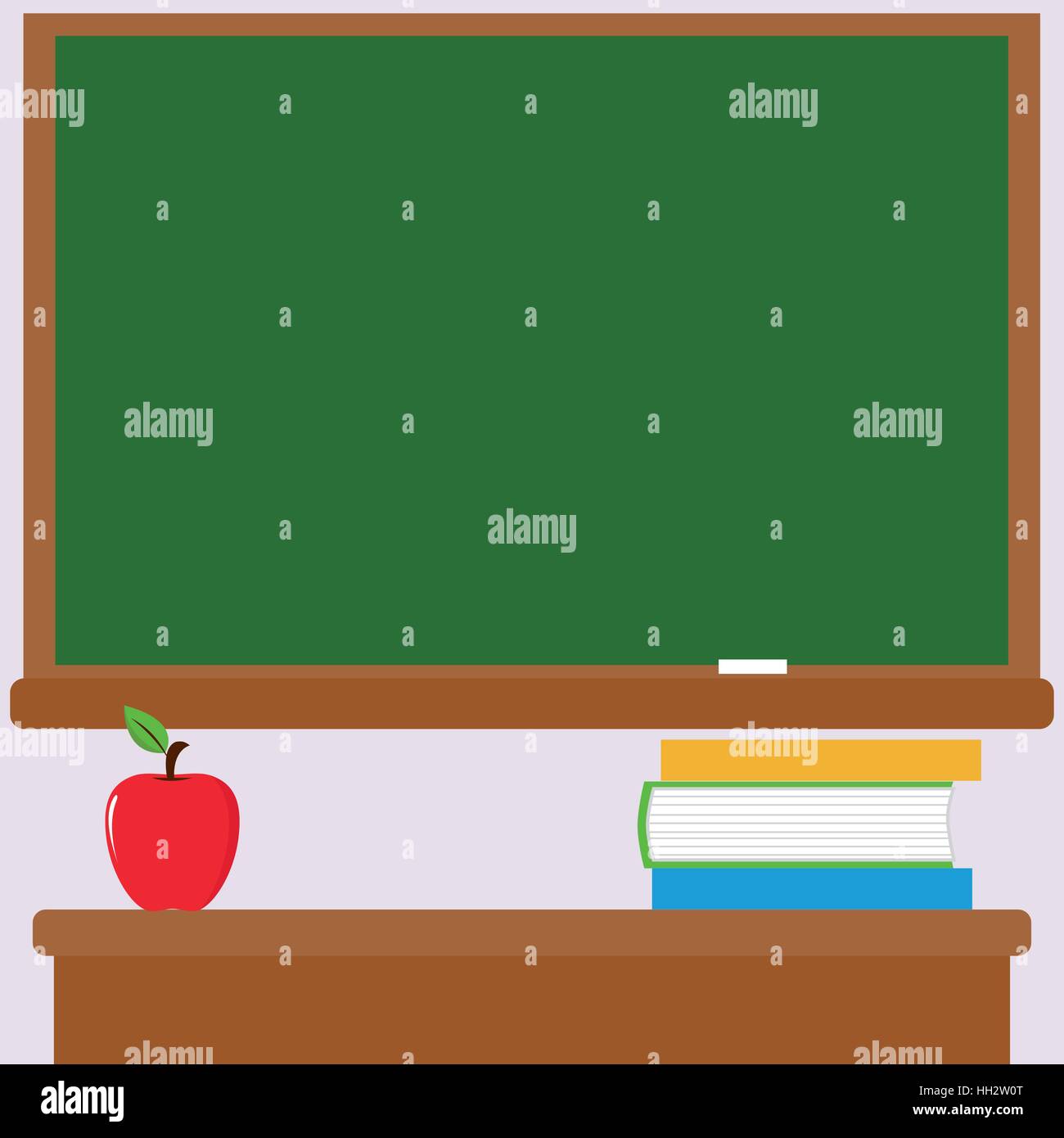 Classroom. Chalkboard, teacher desk, books and apple Stock Vector Image