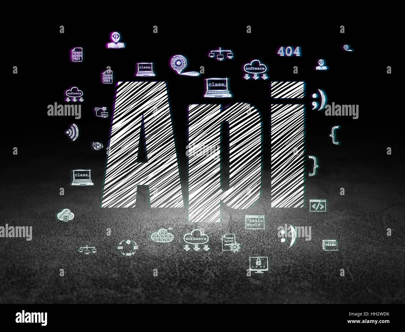 Database concept: Api in grunge dark room Stock Photo - Alamy