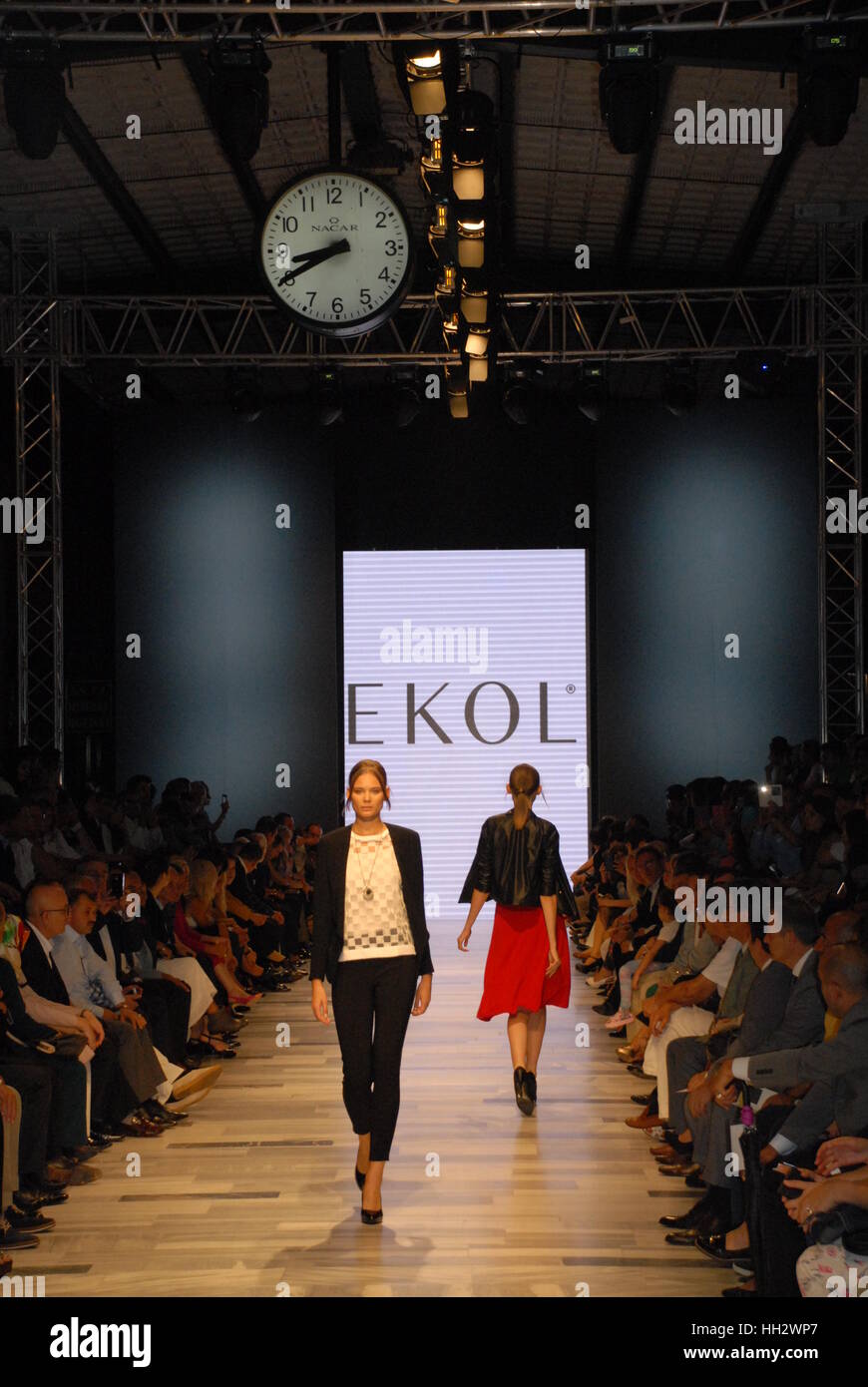 On the catwalk model present a new women's collection at central station during the Ankara Shopping Fest. Stock Photo
