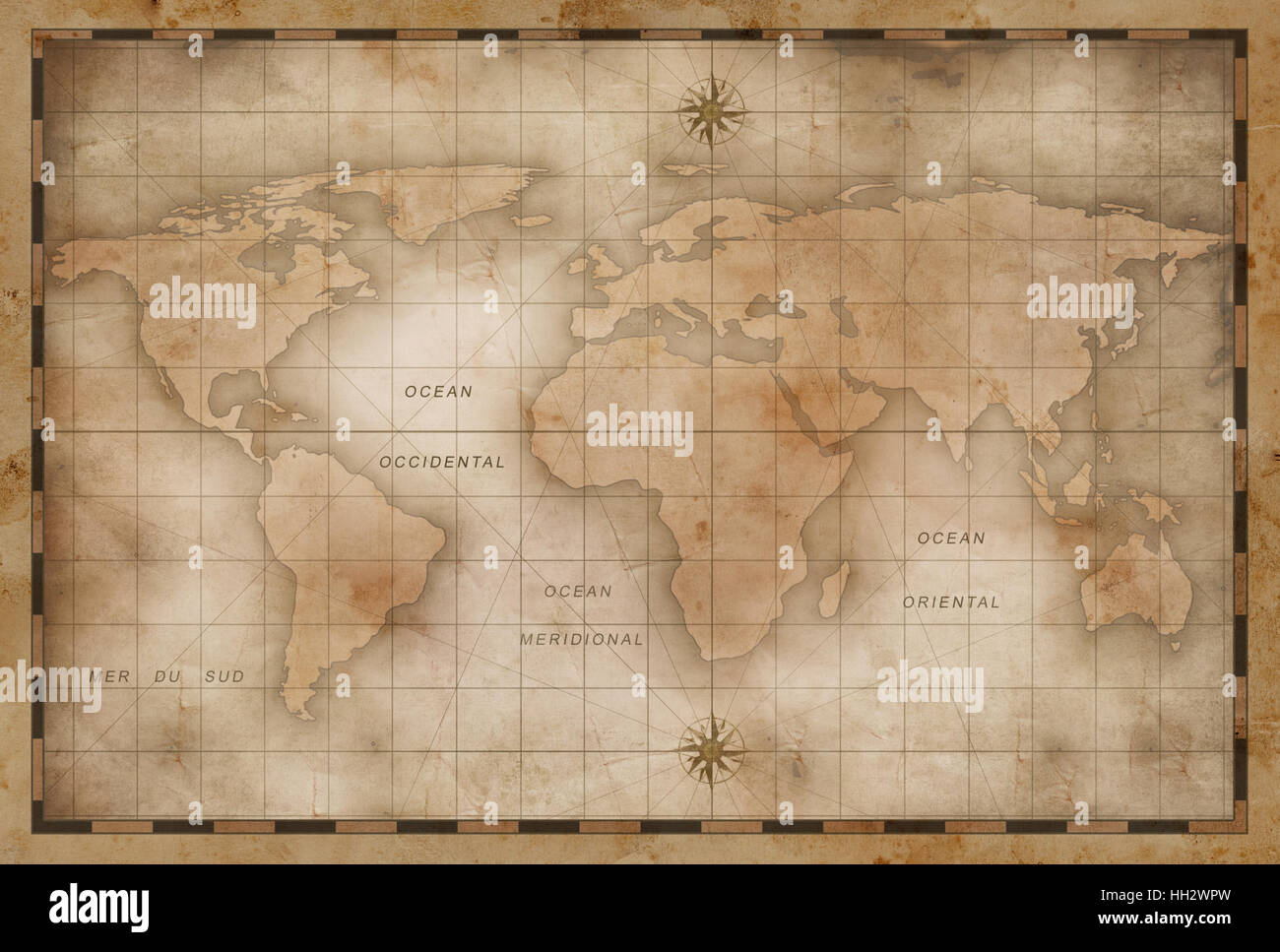 aged or old world map stylization Stock Photo