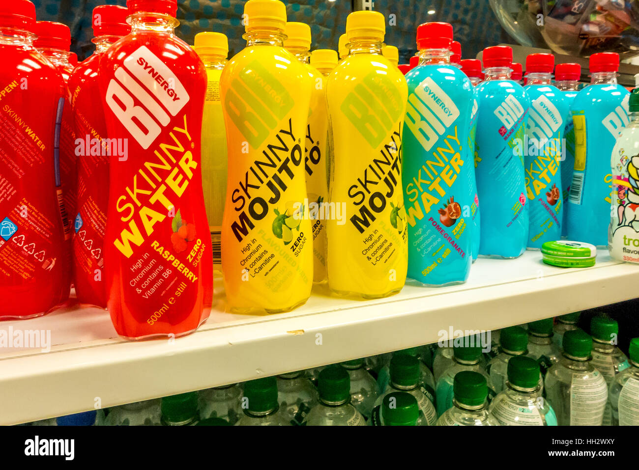 Soft drinks, including mojito-flavoured water, on sale at Primark Stores in Brighton Stock Photo