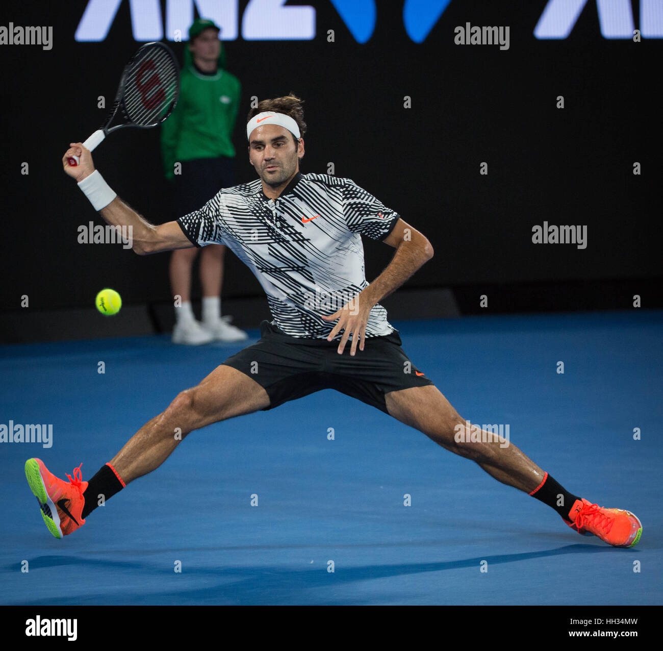 Australia. 16th Jan, 2017. Roger Federer Switzerland hits the ball during the men's singles first-round match against Jurgen Melzer of Austria at the Australian Open Tennis Championships in Melbourne, Australia,