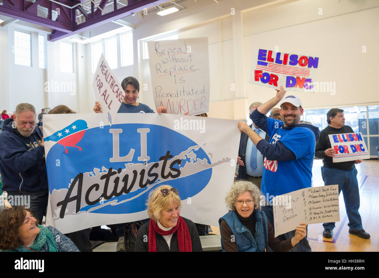 Westbury, USA. January 15, 2017. LI Activists group members bring a ...