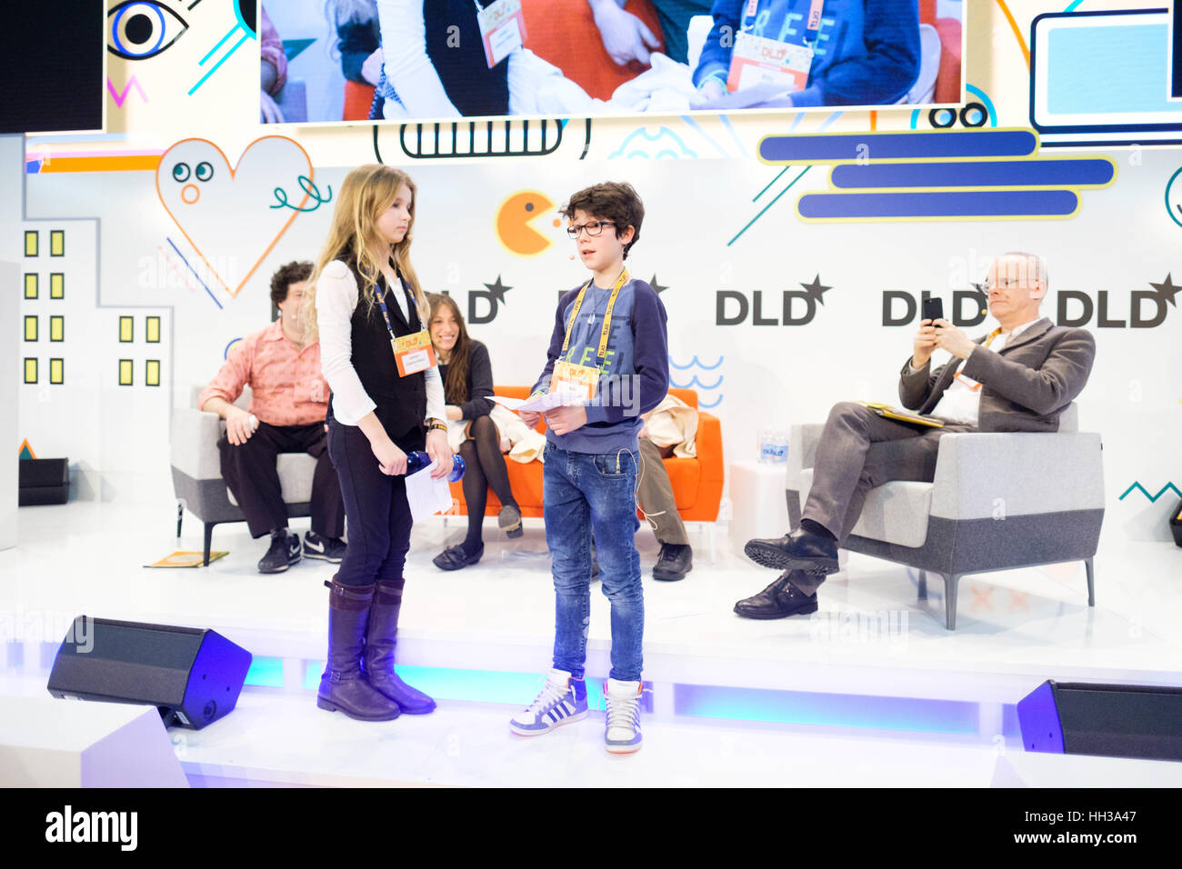 Munich, Germany. 16th January 2017. JAMIAN JULIANO-VILLANI and BILLY GRANT during he DLD17 (Digital-Life-Design) Conference at the Alte Bayerische Staatsbank on January 16, 2017 in Munich, Germany. DLD is Europe's big conference of innovation, digitization, scien | usage worldwide Stock Photo