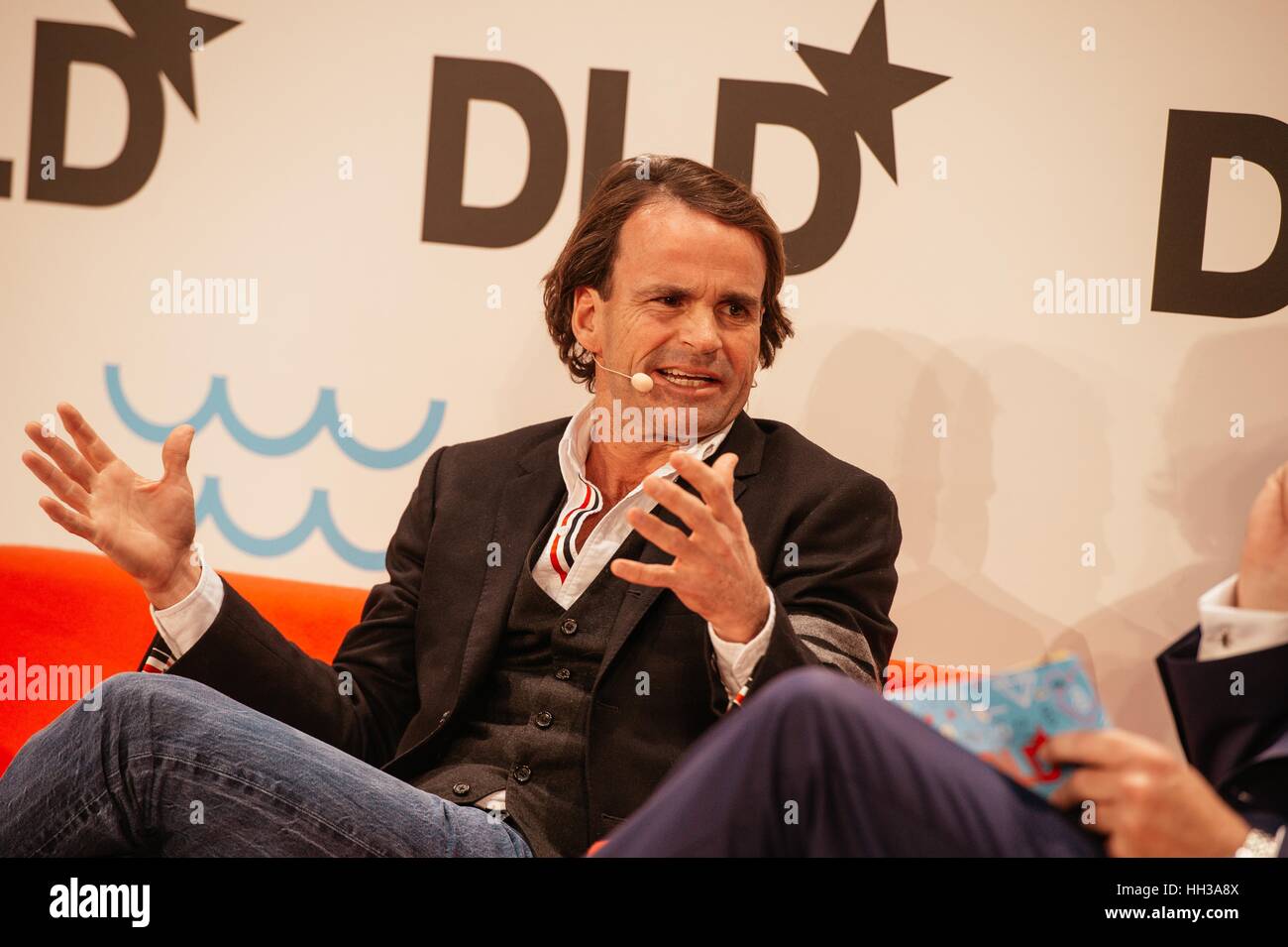 Munich, Germany. 16th Jan, 2017. Patrick Healy (Hellman & Friedman) gestures while spaking on a panel discussion during the DLD17 (Digital-Life-Design) Conference at the Alte Bayerische Staatsbank on January 16, 2017 in Munich, Germany. DLD is Europe's big conference of innovation, digitization, science and culture, which connects business, creative and social leaders, opinion formers and influencers for crossover conversation and inspiration. (Photo: picture alliance/Jan Haas) | usage worldwide/dpa/Alamy Live News Stock Photo