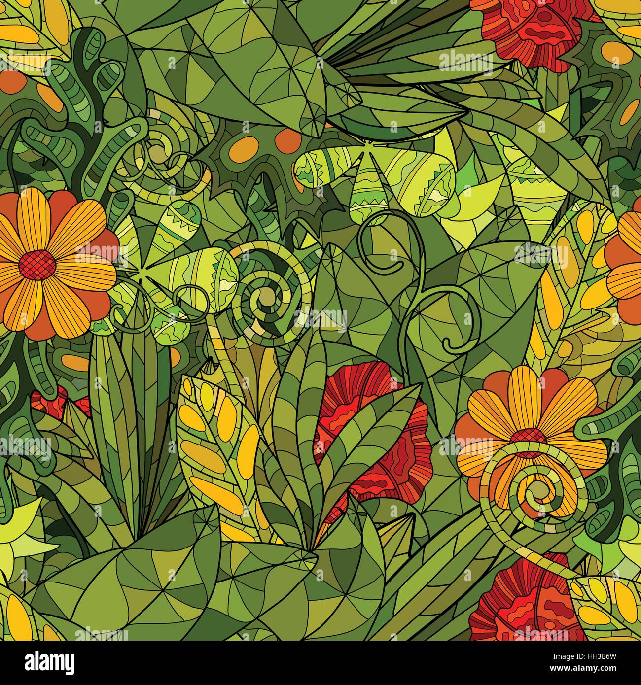 hand drawn floral seamless pattern Stock Vector Image & Art - Alamy