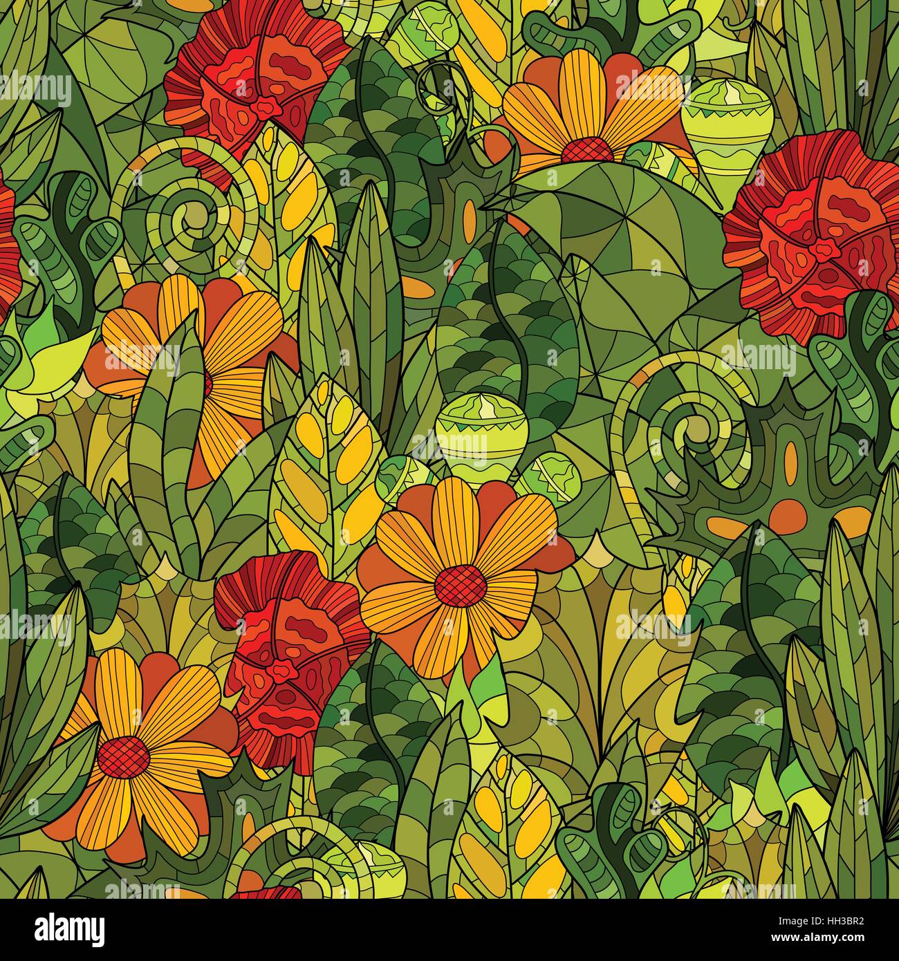 hand drawn floral seamless pattern Stock Vector Image & Art - Alamy