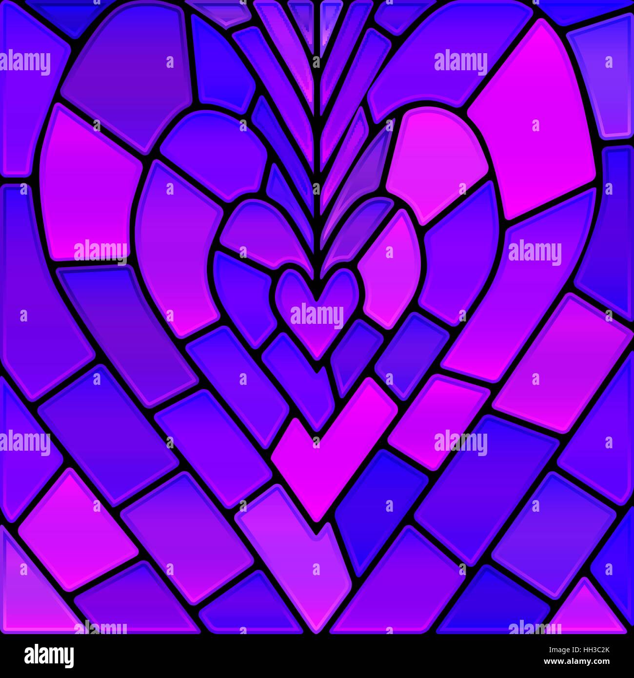 abstract vector stained-glass mosaic background - blue and violet heart Stock Vector