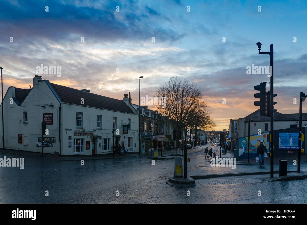 Sunset over Church road in the eastern area of St and Redfield