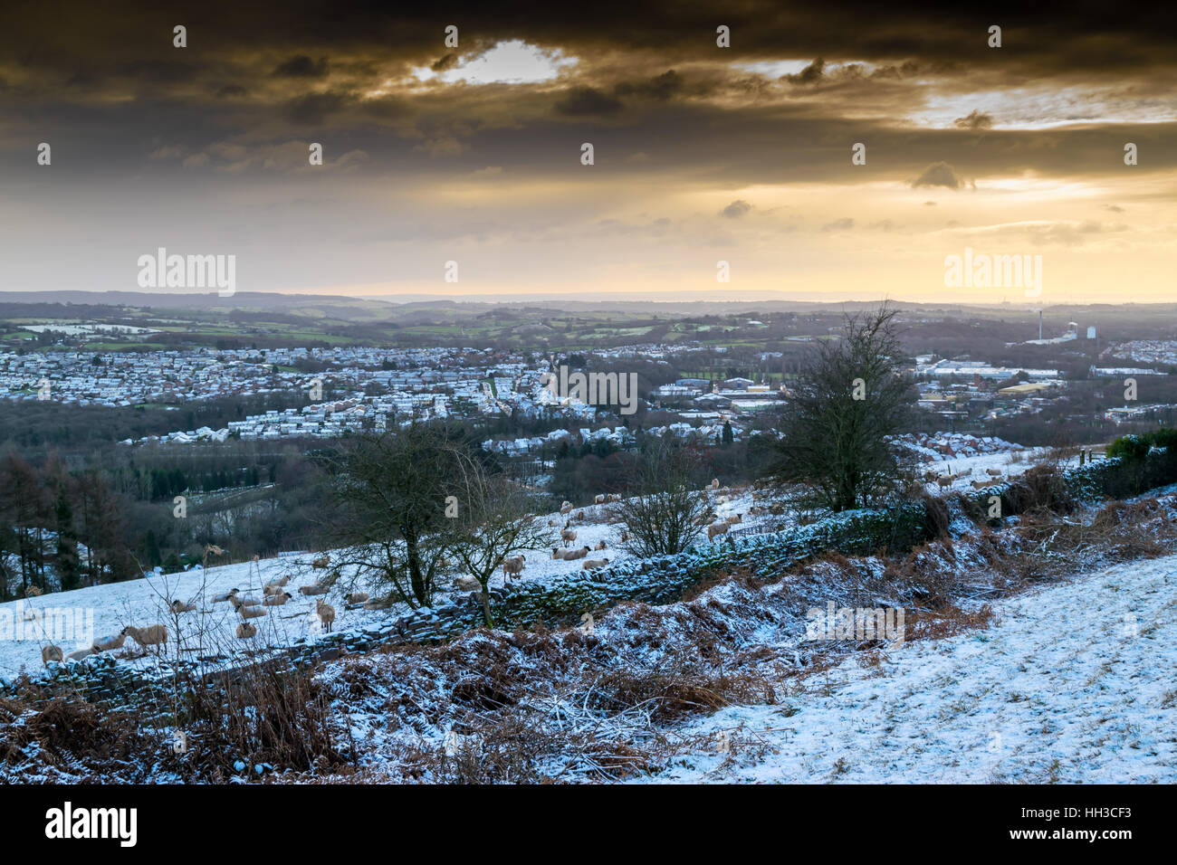 sunsetting over pontypool and cwmbran Stock Photo