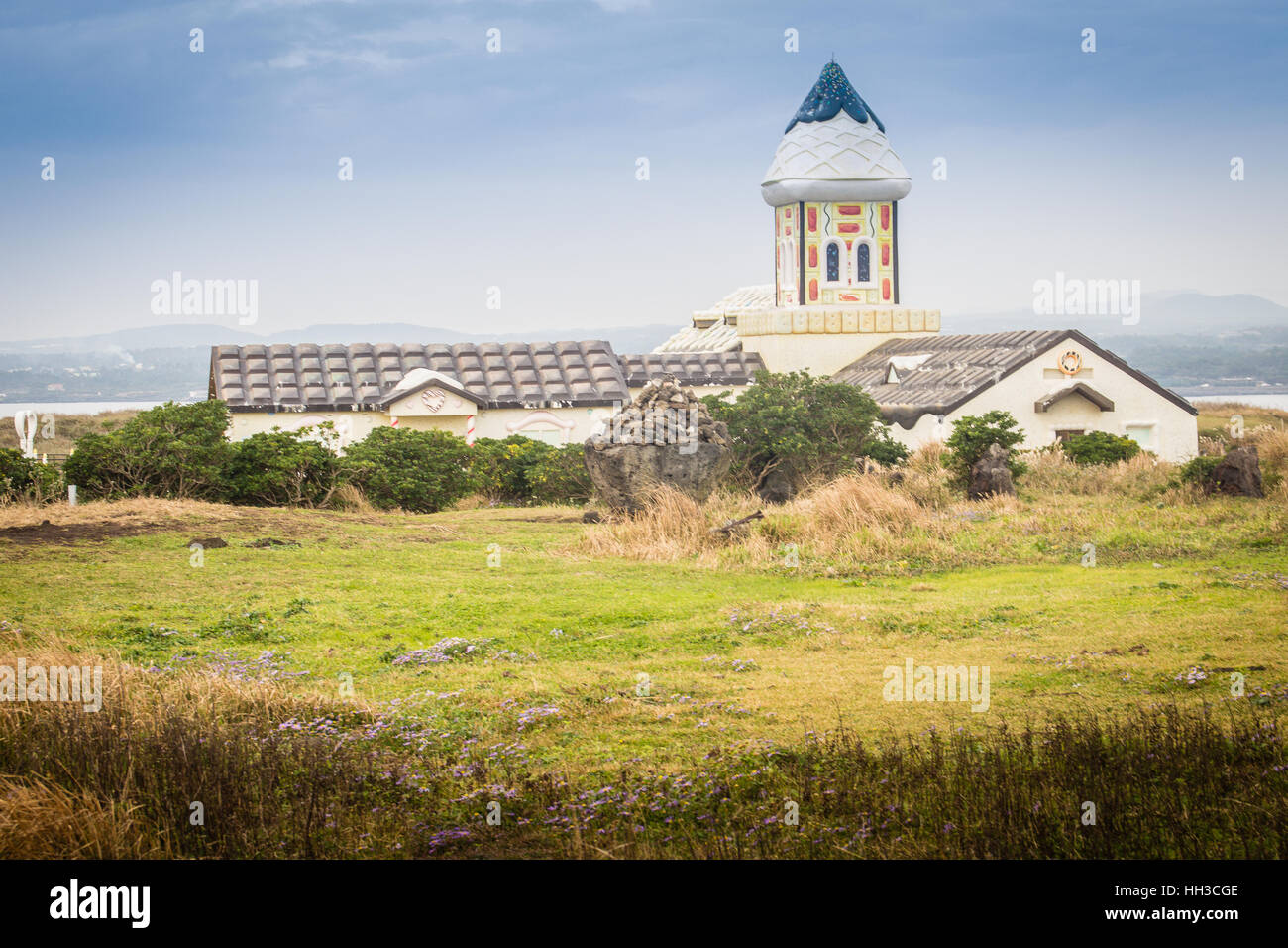 Beautiful Catholic Church at Seopjikoji, located at the end of the eastern shore of Jeju Island. 'Seopji' is the old name for the area, and 'Koji' is  Stock Photo