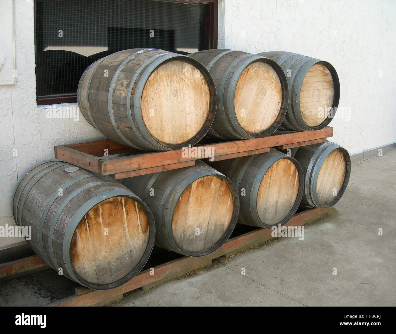 Stacked Wooden Wine Barrels Stock Photo Alamy