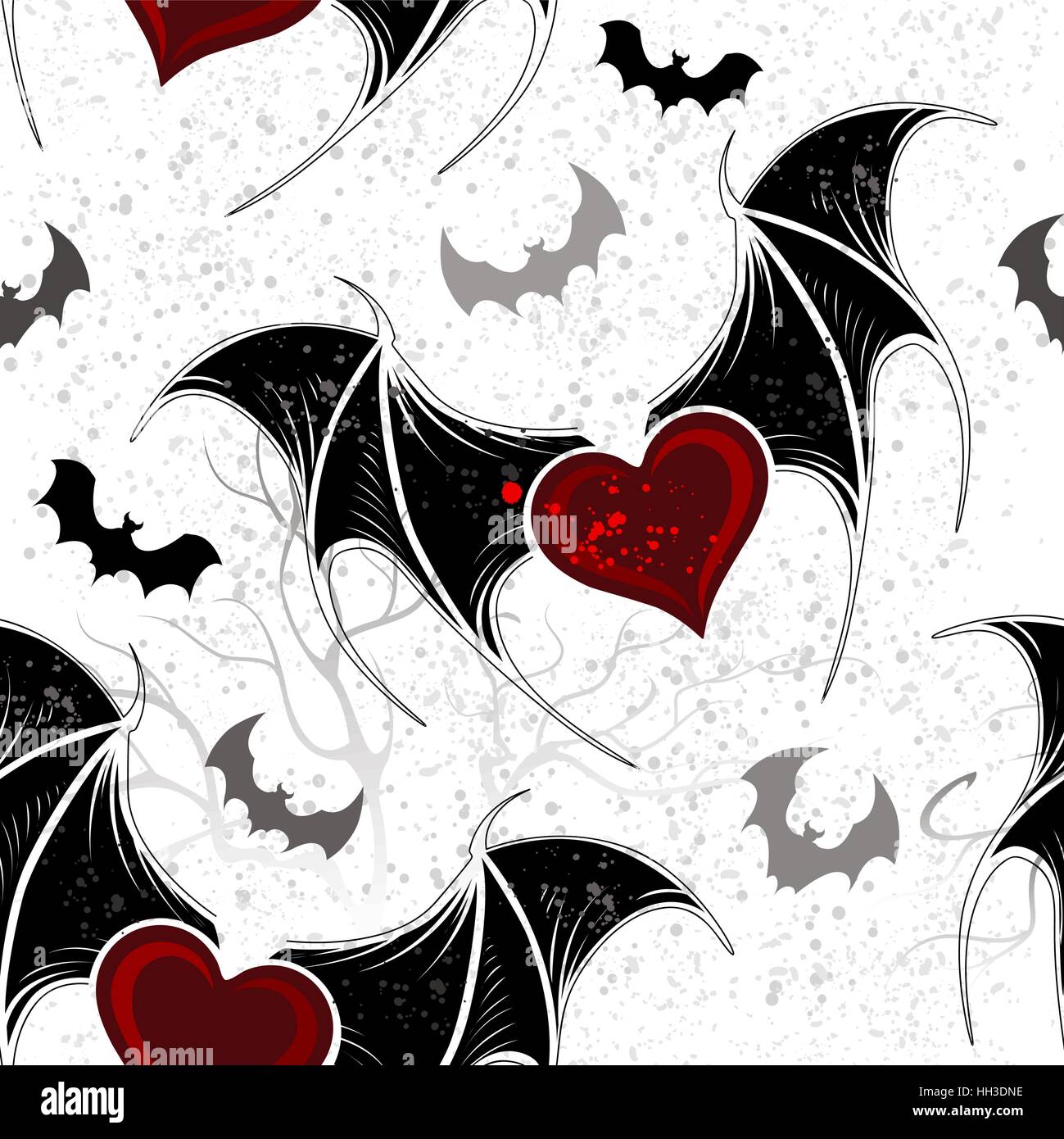 Seamless with winged hearts on the gray grunge background. Stock Vector