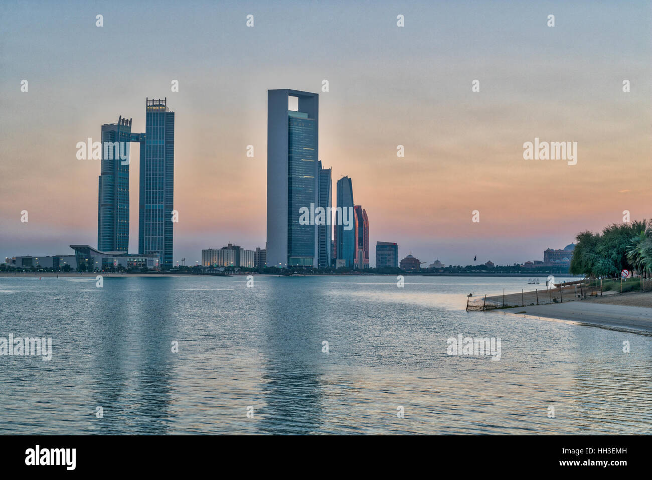 Abu Dhabi Corniche Sunset Dusk Over The Coastline And The