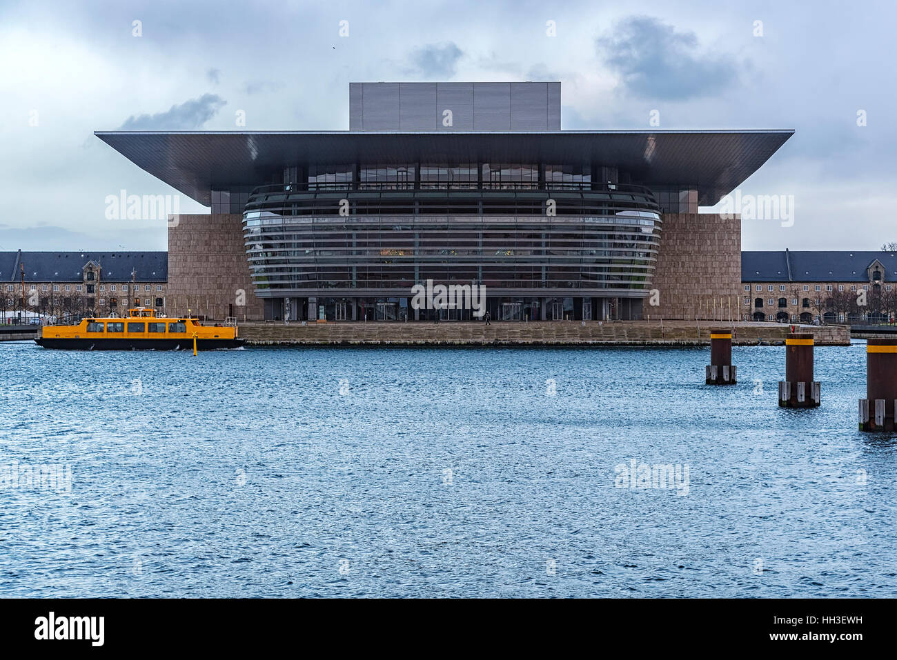 View from across the river of Copenhagen Opera House in Denmark Stock Photo