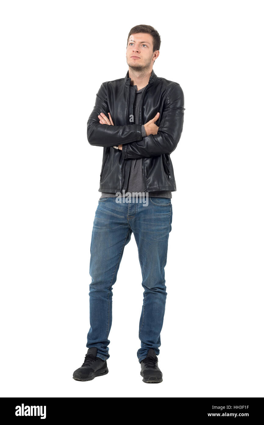 Man in leather jacket, arms crossed Cut Out Stock Images & Pictures Alamy