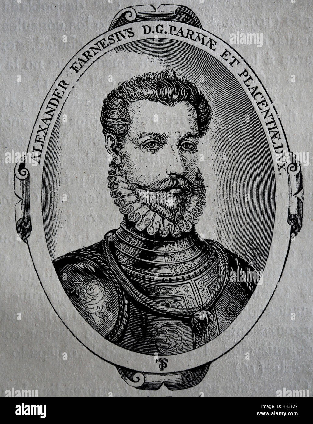 Alexander Farnese (1545-1592). Duke of Parma. Governor of the Spanish Netherlands, 1578-1592. Portrait. Engraving, 1884. Stock Photo