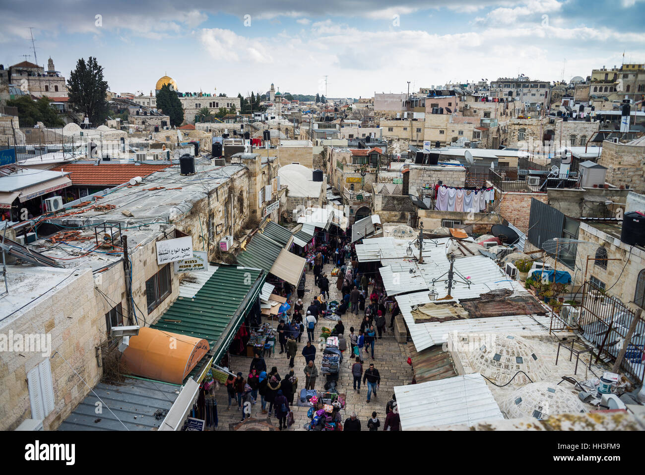 View looking down from Damascus gate along Haggai street also called el Wad street in the Muslim quarter, East Jerusalem, Israel Stock Photo