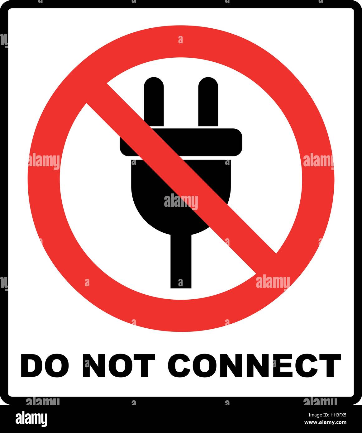 Illustration of a not allowed icon with a plug. Do not connect sign in