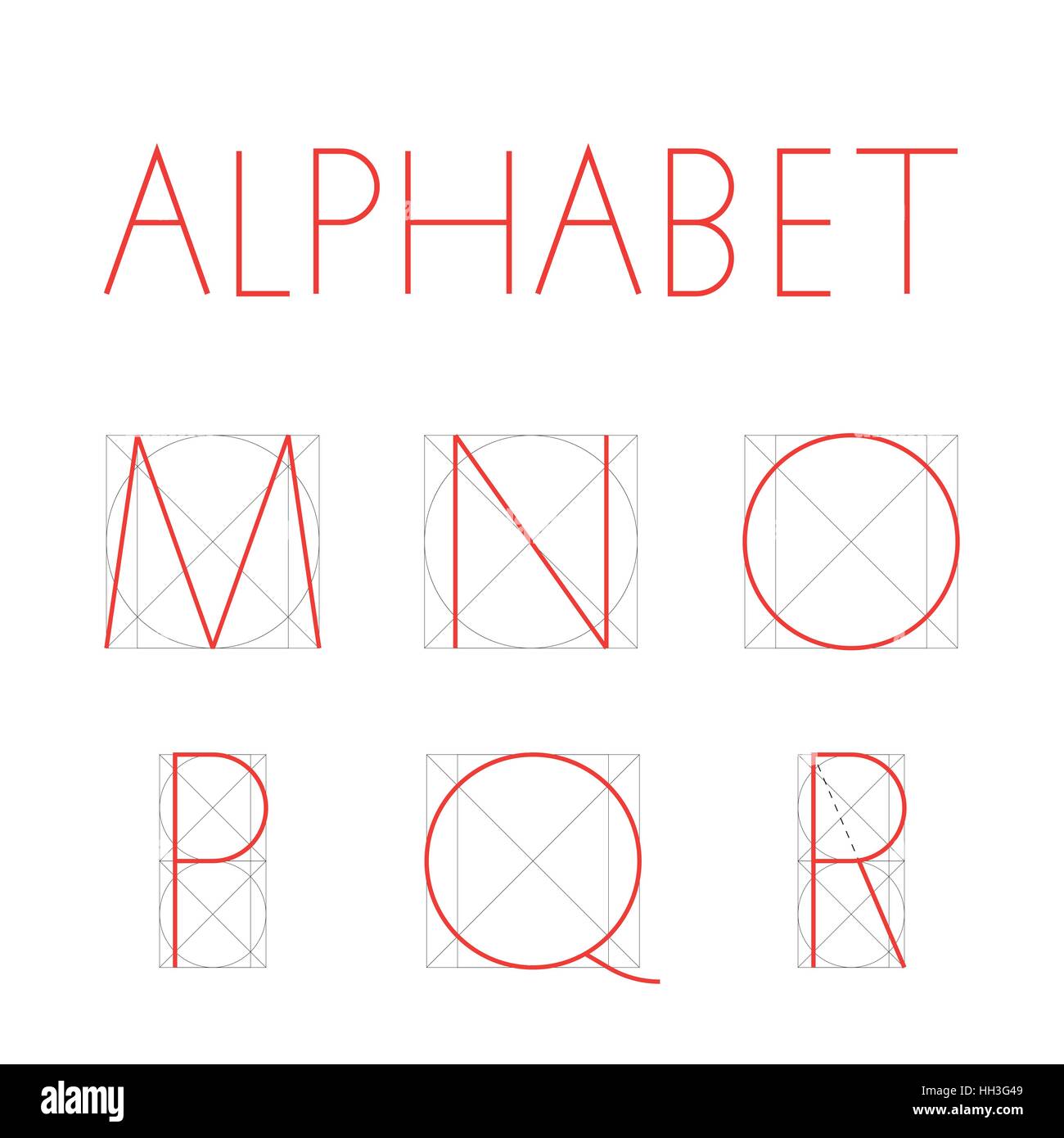 vector geometric font construction of letters alphabet red letter square letter font