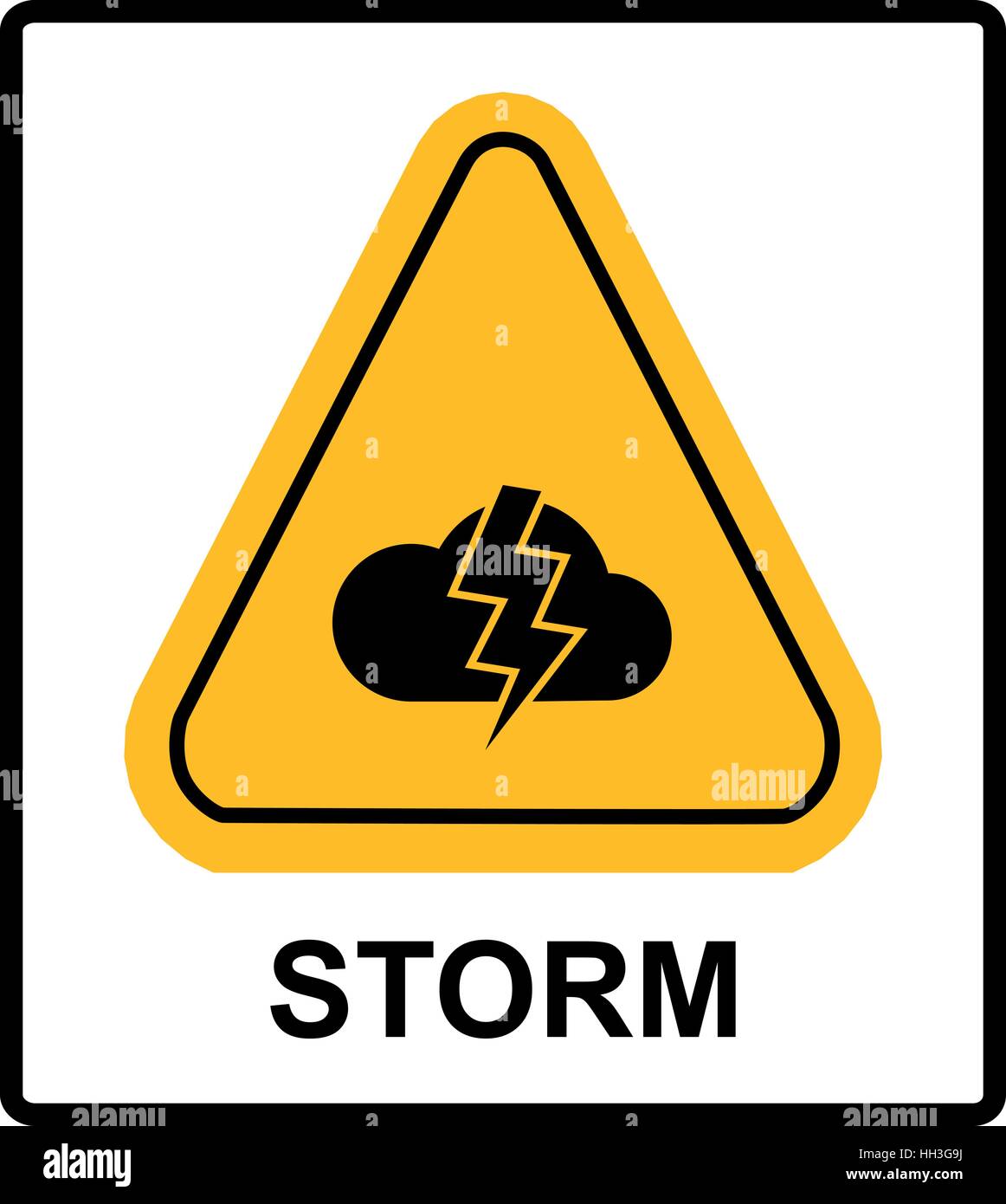 Storm Hazard sign. Vector warning sticker label for outdoors, yellow triangle isolated on white with text. Stock Vector