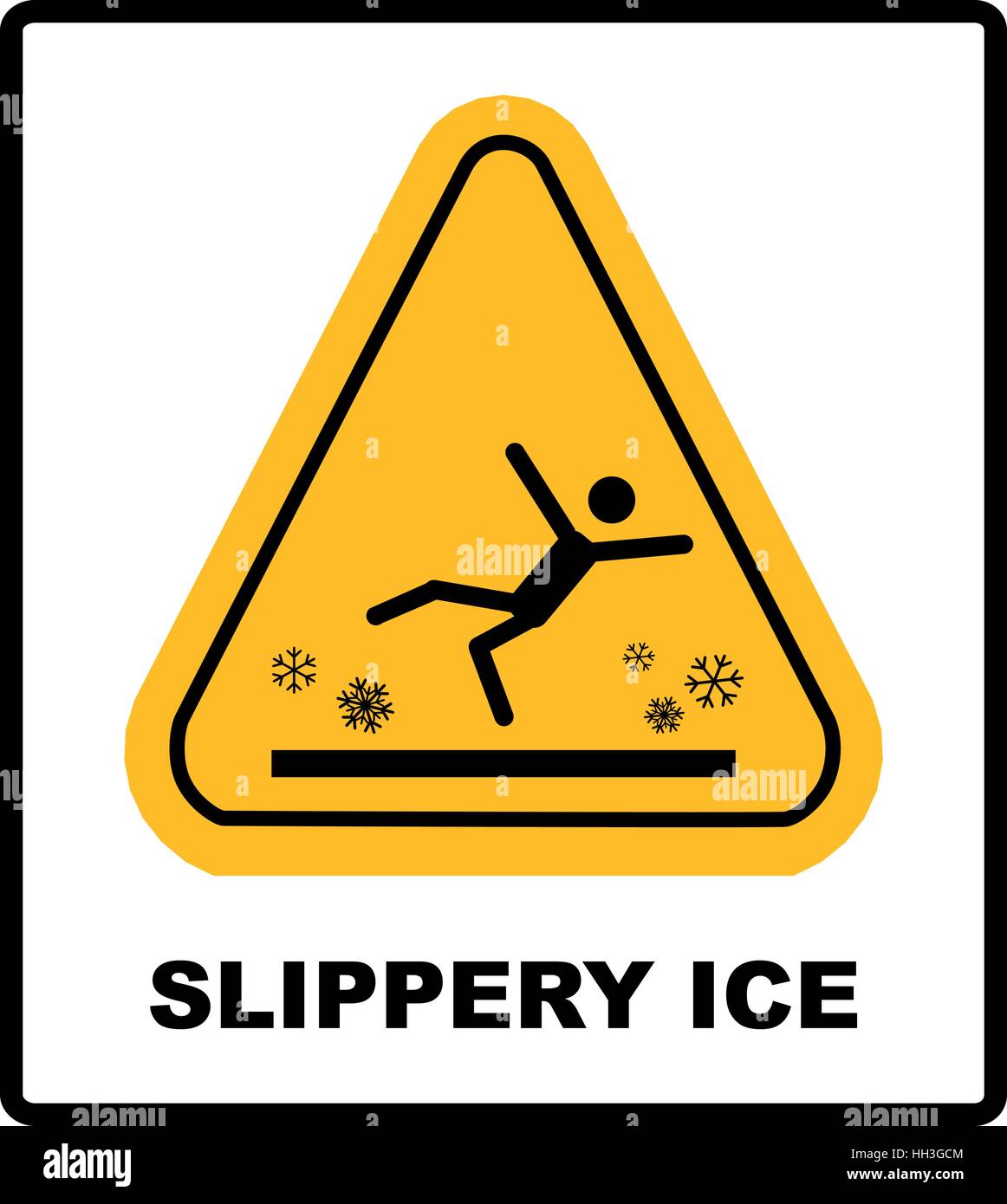 Caution watch for ice vector sign. Slippery Ice Warning sticker label for winter outdoors, Vector symbol in yellow triangle isolated on white. Stock Vector