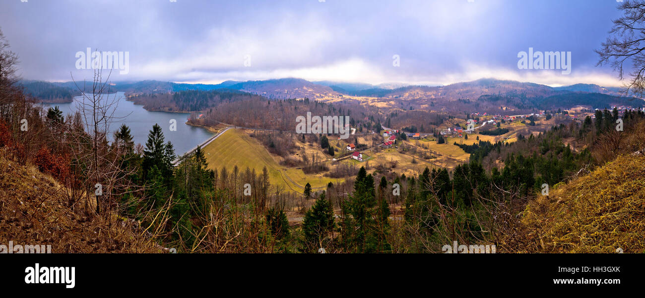Lokvarsko lake and valley panoramic view, Gorski Kotar mountain region of Croatia Stock Photo